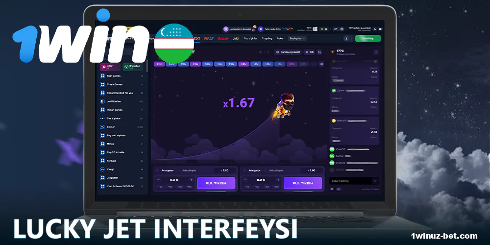Lucky Jet 1Win taqdim etilgan statistik ma'lumotlar paneli bilan ta'minlangan. Bu menyuda siz boshqa o'yinchilarning va o'zingizning o'tgan raundlardagi koeffitsiyentlar, yutuqlar va statistikalar bilan tanishishingiz mumkin. Natijalarni solishtirib, o'yinda g'alaba qozonishga harakat qiling.