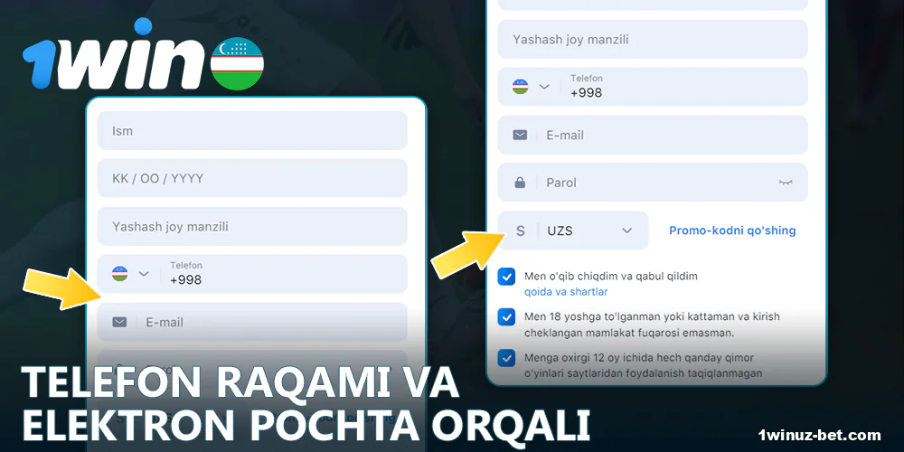 1Win O'zbekistonda ijtimoiy tarmoqlar orqali hisob ochish jarayoni.